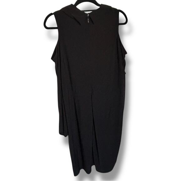 IMAN Black Sheath Midi Dress with V-Neck Faux Wrap Cold Shoulder 2X - Picture 2 of 5